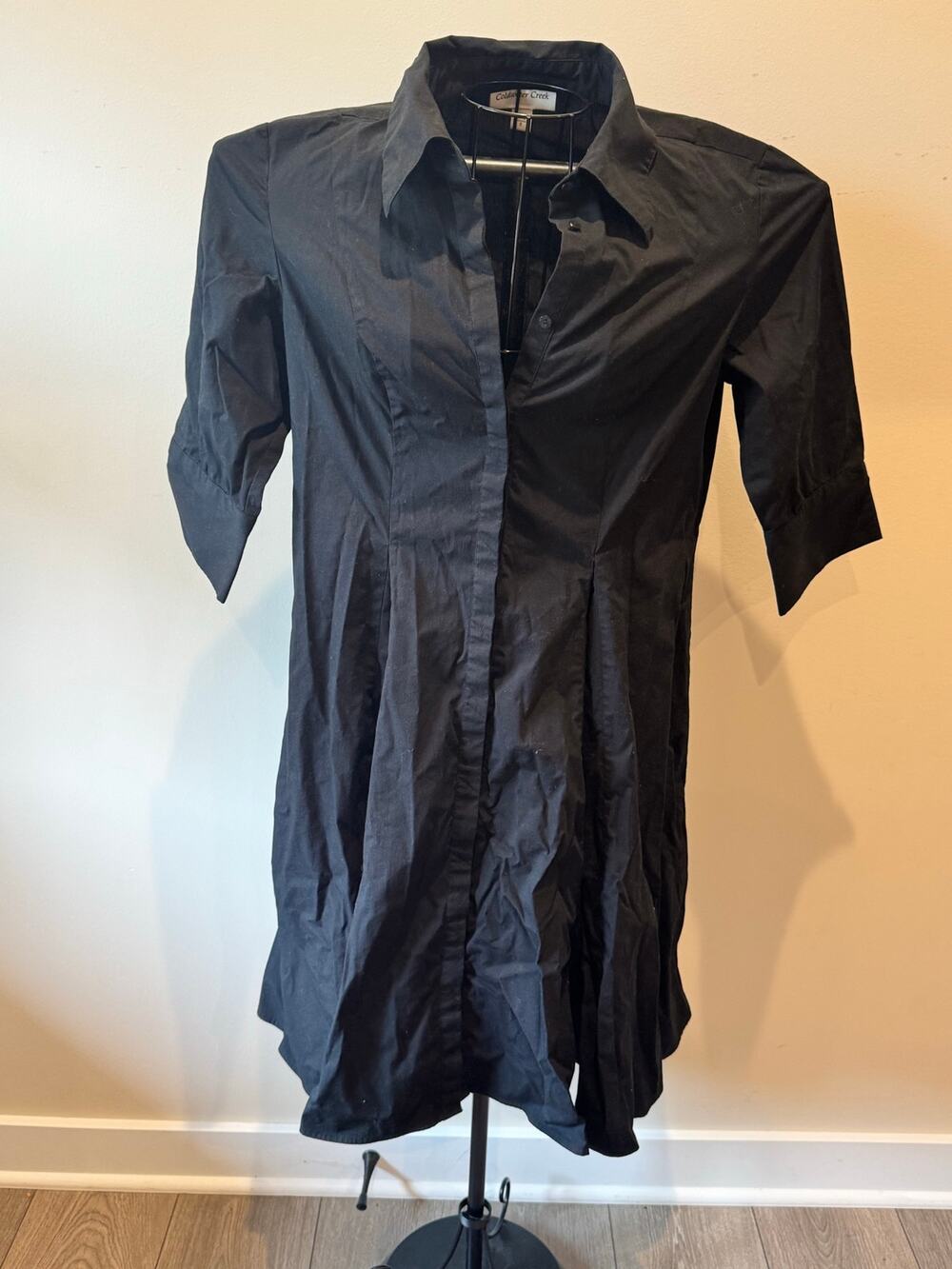 Coldwater Creek Shirt Dress Womens 8 Black Fit Flare Cotton Stretch Midi Career